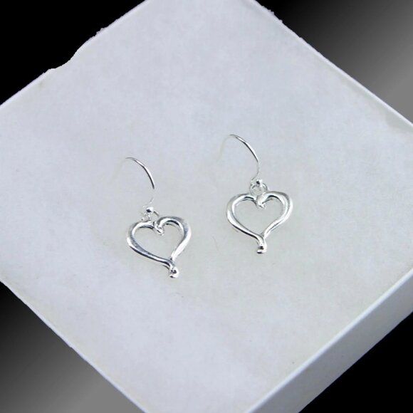 Silver Plated Open Heart Earrings with 925 Sterling Silver Ear Wires - Picture 2 of 5